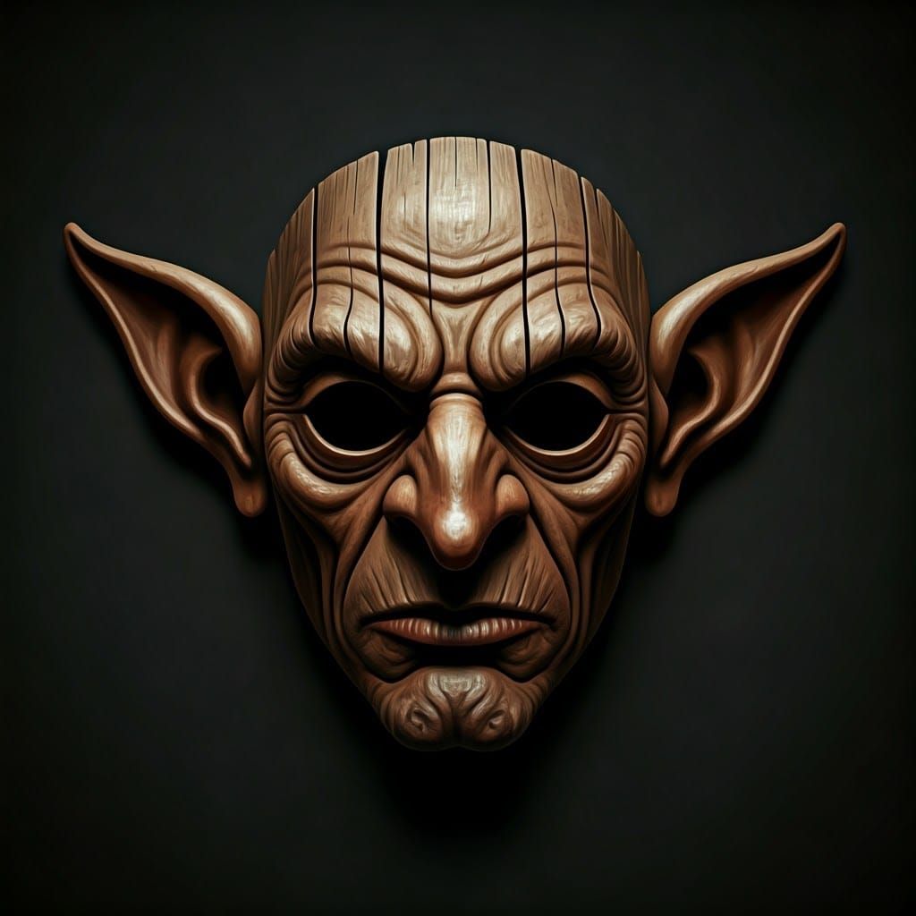 Gothic Wood Goblin Mask in Warm Amber Brown