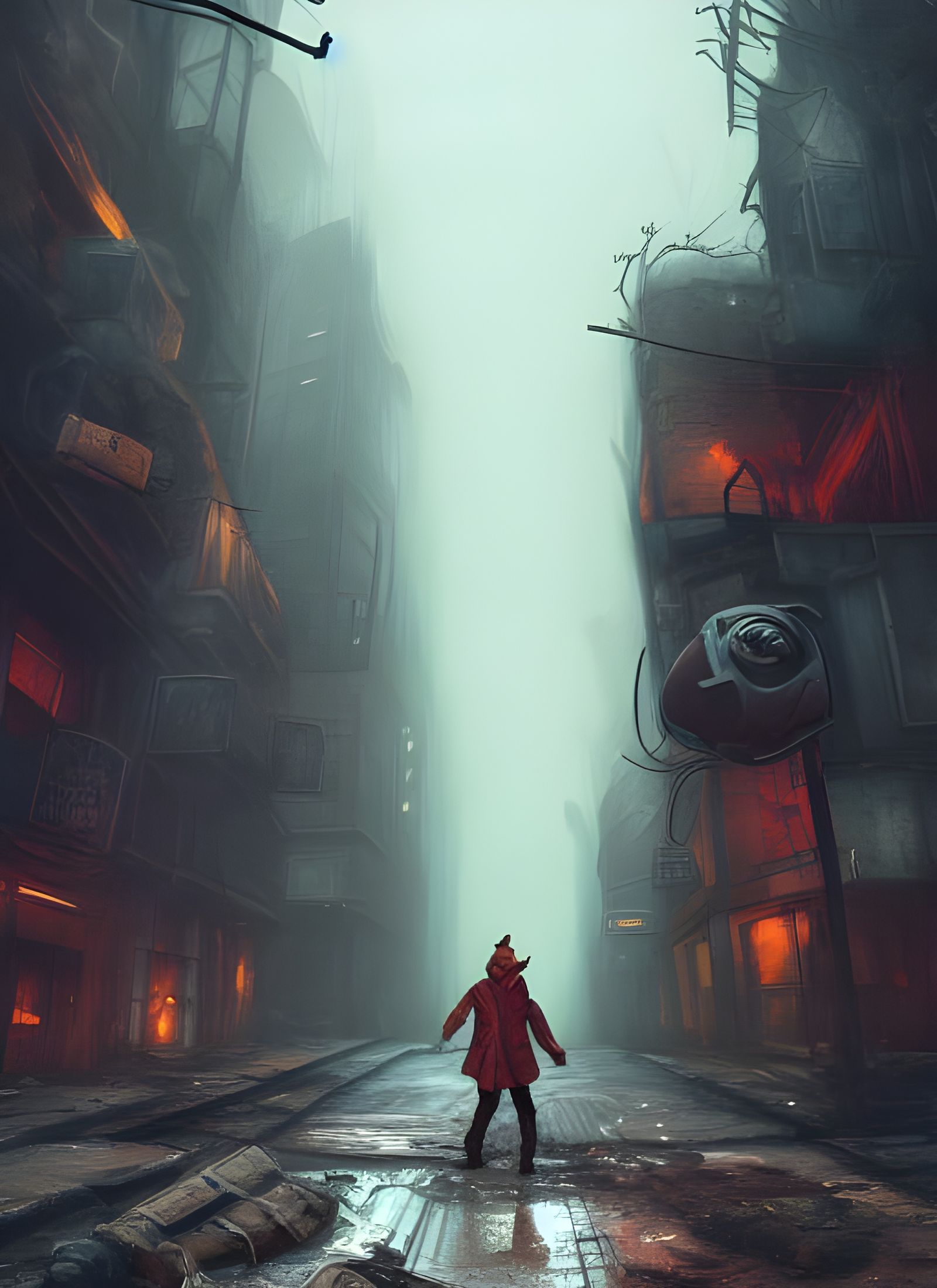 Fox-Headed Man in Post-Apocalyptic Cityscape
