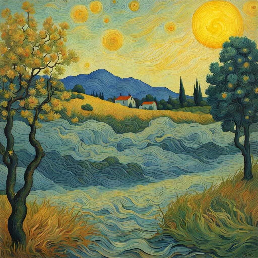 Iridescent Landscape in Van Gogh Style