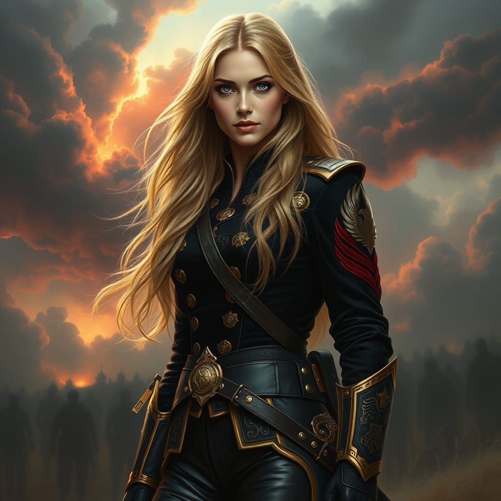 Regal Warrior Woman in Royal Guard Commander's Uniform