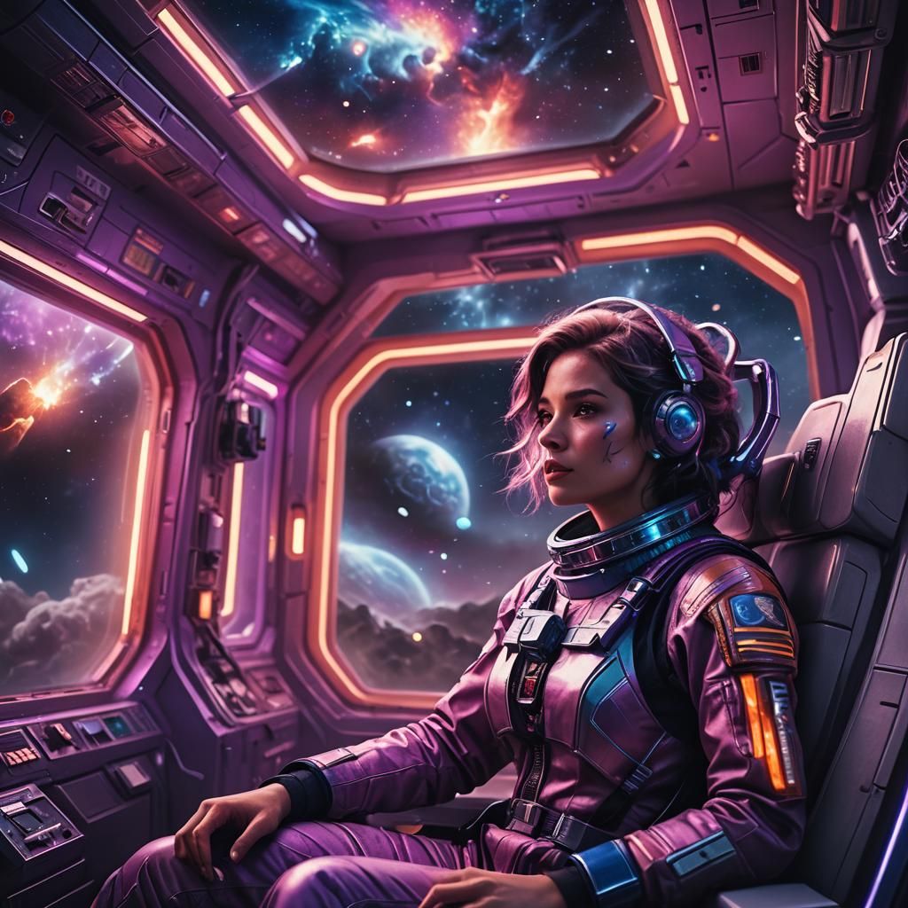 Vibrant Space Odyssey in Neon Hues