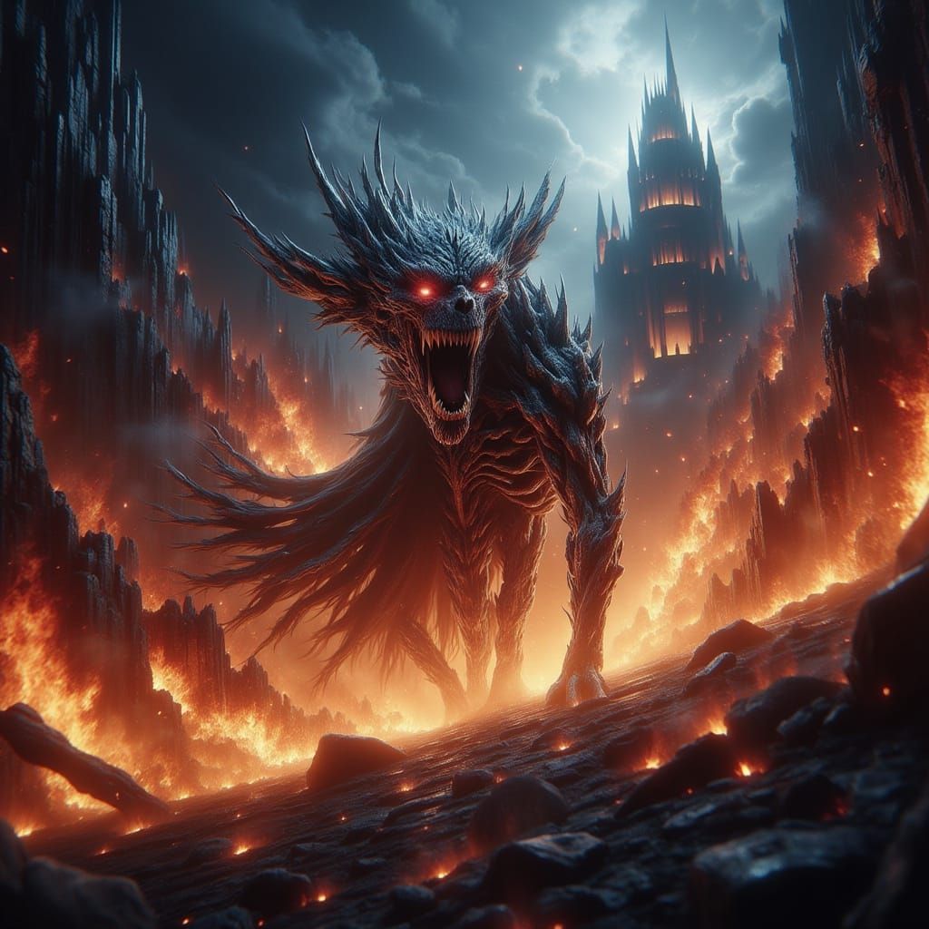 Skeletal Dragon Unleashes Fire on Castle in 3D Cinematic Sty...