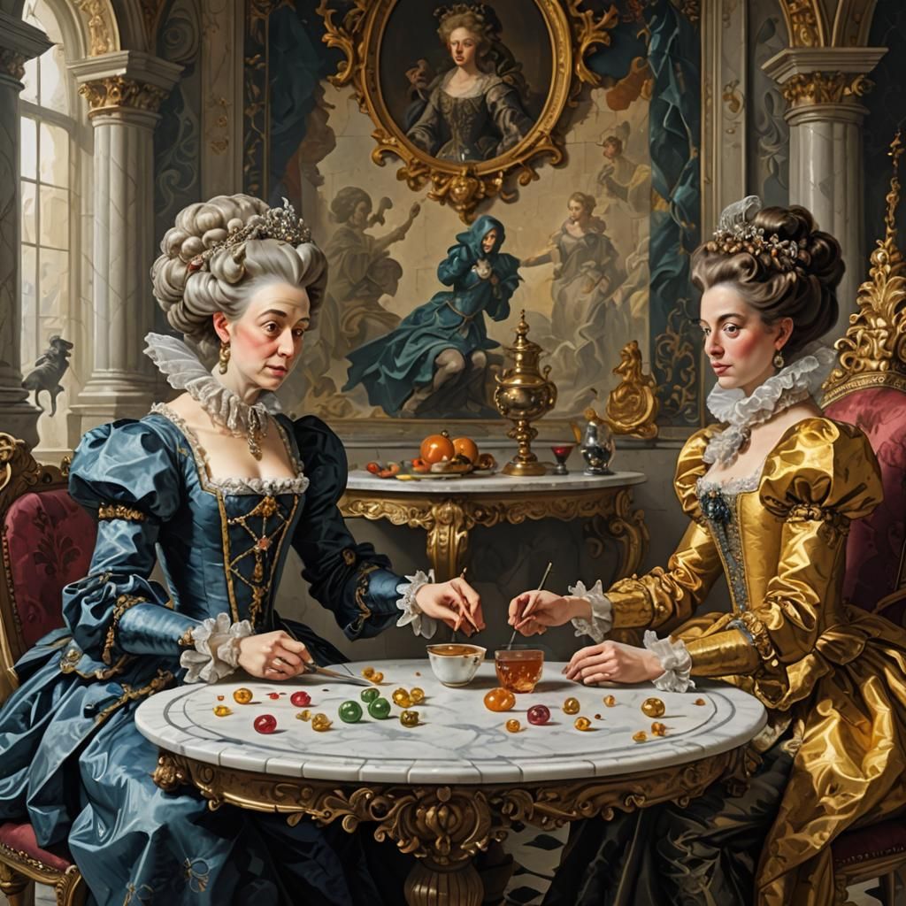 Baroque Royal Ladies Plot War at Marble Table