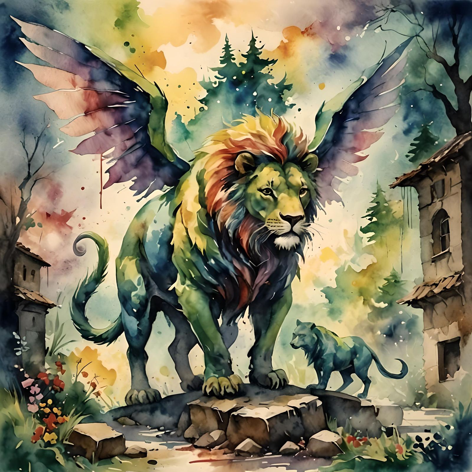 Abstract Watercolor Painting in Gouache Style