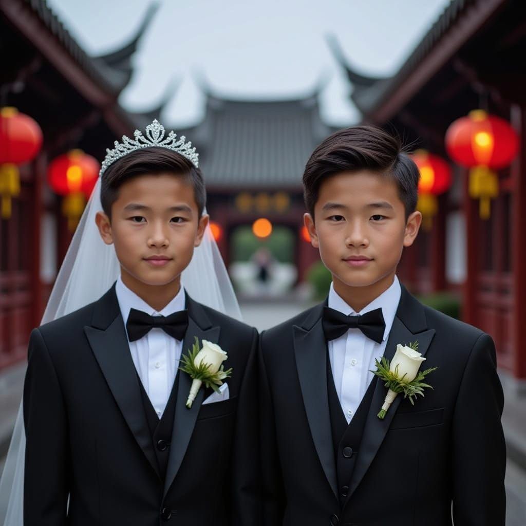 Cinematic Wedding Portrait of Two Young Boys