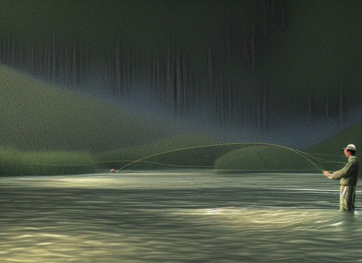 Fisherman Fly Fishing in Mountain Stream, Digital Art