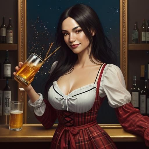 Bavarian Woman in Dirndl Dress, Expressive Portrait