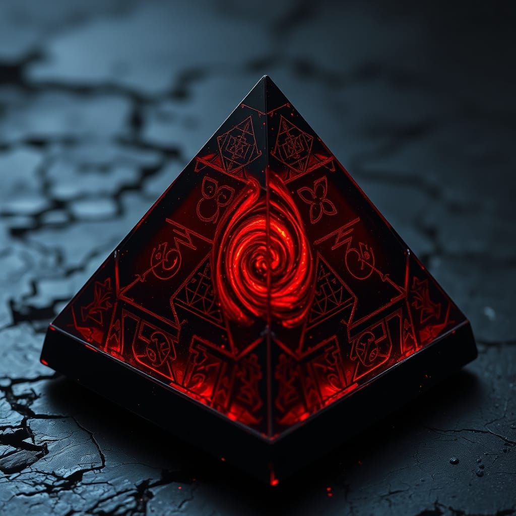 Biomechanical Dark Crystal Pyramid in Obsidian Frames
