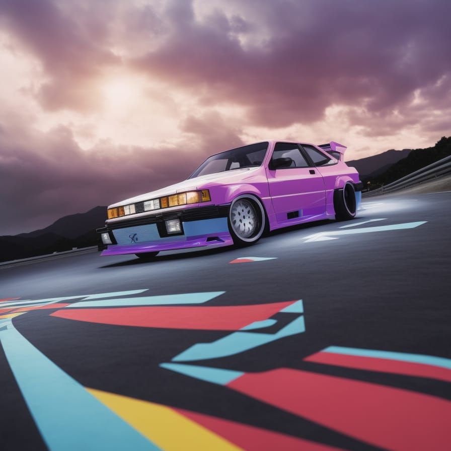 Toyota AE86 Vaporwave Poster on Highway