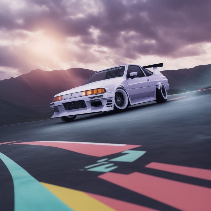 Toyota AE86 Vaporwave Poster with Neon Grid