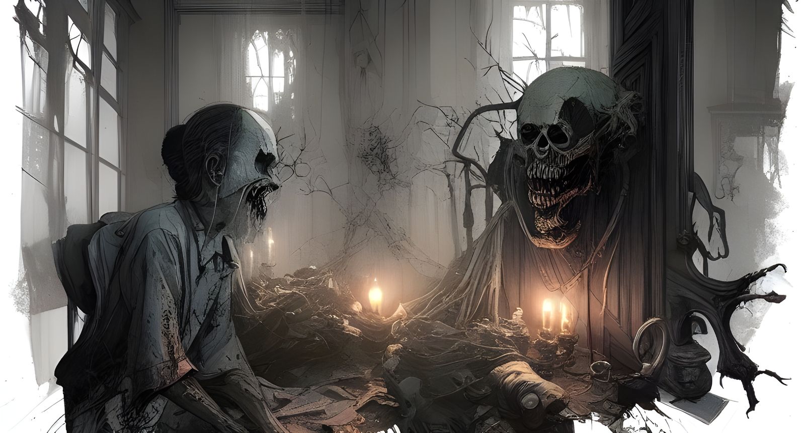 Scary Ghost in Haunted Mansion Digital Art