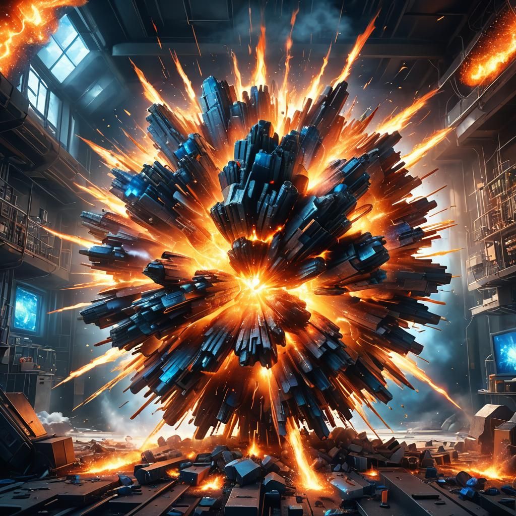 Futuristic Lab Explosion in Vivid Digital Art