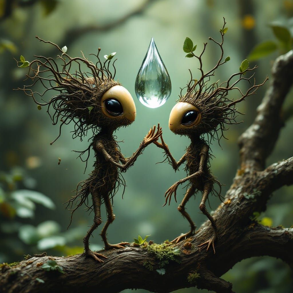 Ethereal Droplet in the Hands of Alien Acorn People