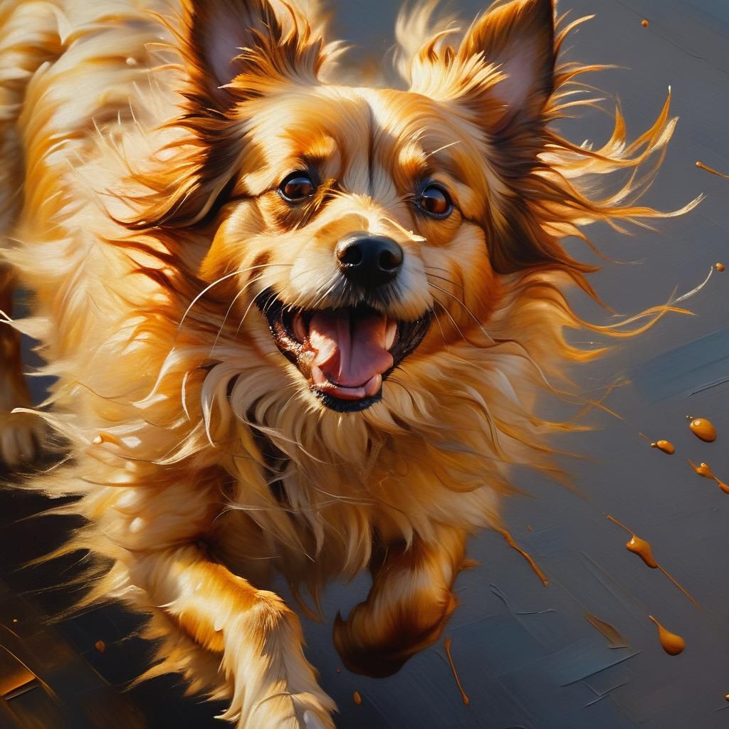 Expressive Oil Painting of Dog in Chaotic Dance