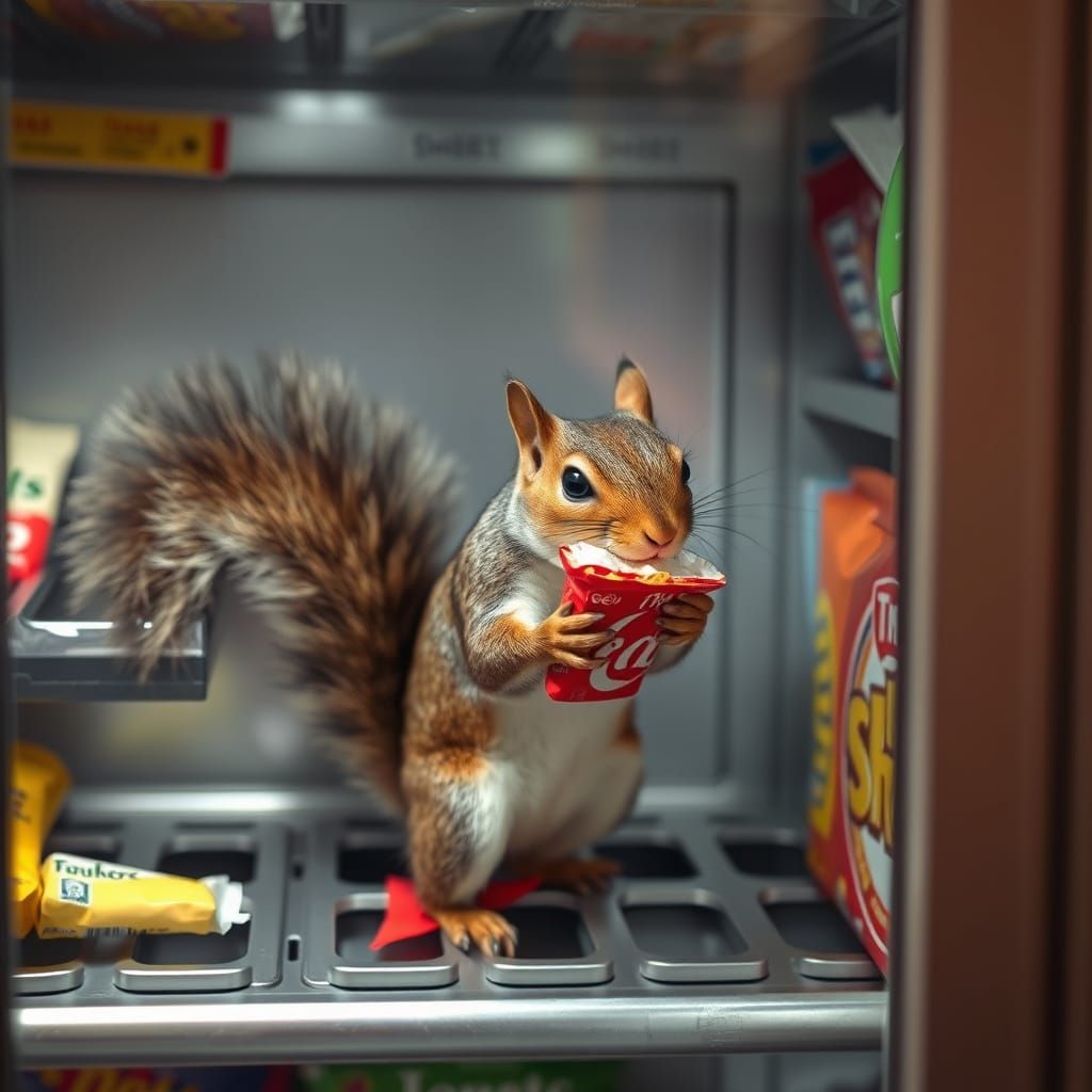 Squirrel Snack Heist Inside Vending Machine