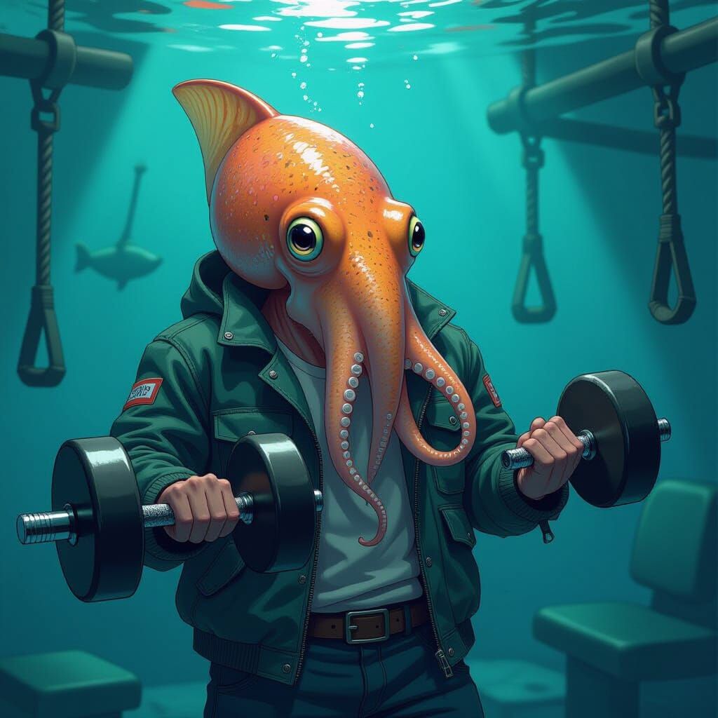 Squid Gym Workout in Retro-Futuristic Style