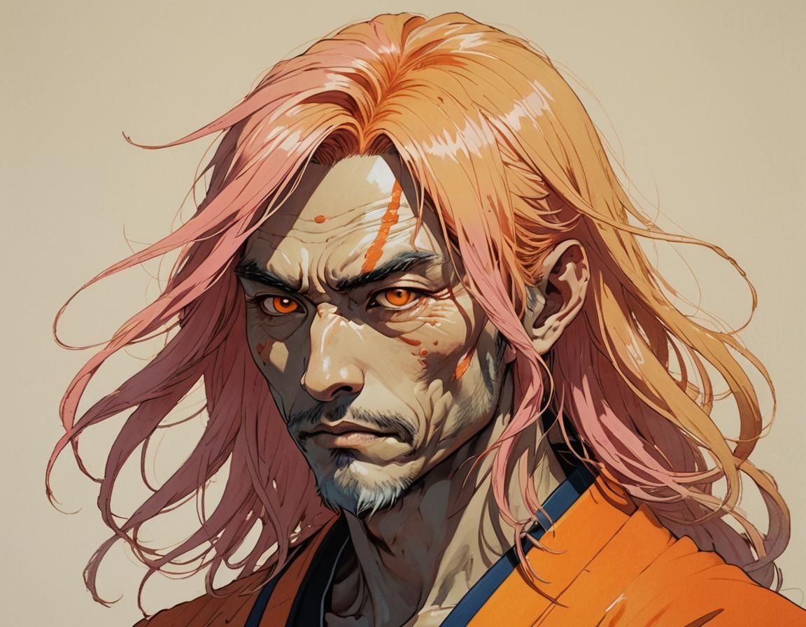 Korean Man with Pink Hair in Sakura Garden