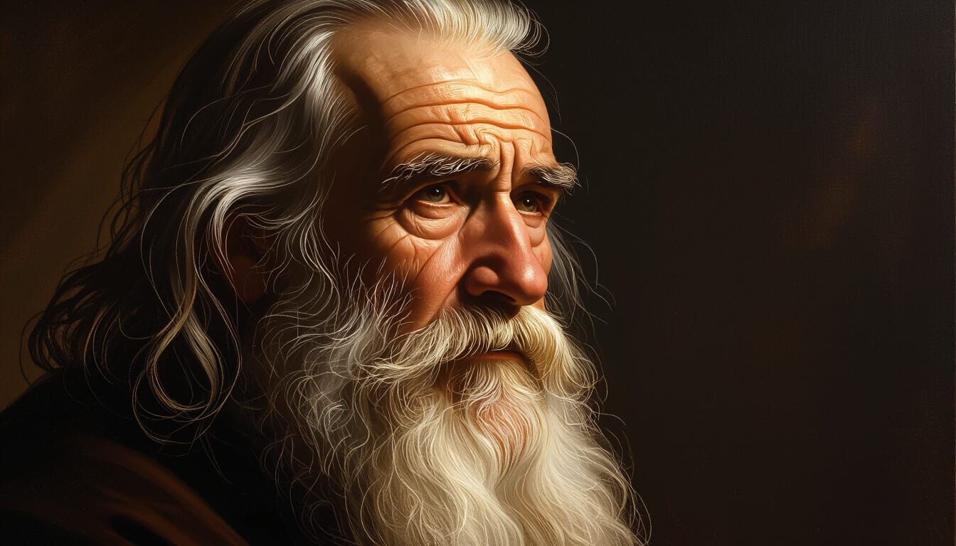 Wise Old Man Contemplating Life in Dramatic Light