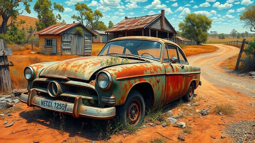 Abandoned Wrecked Car on Australian Dirt Road