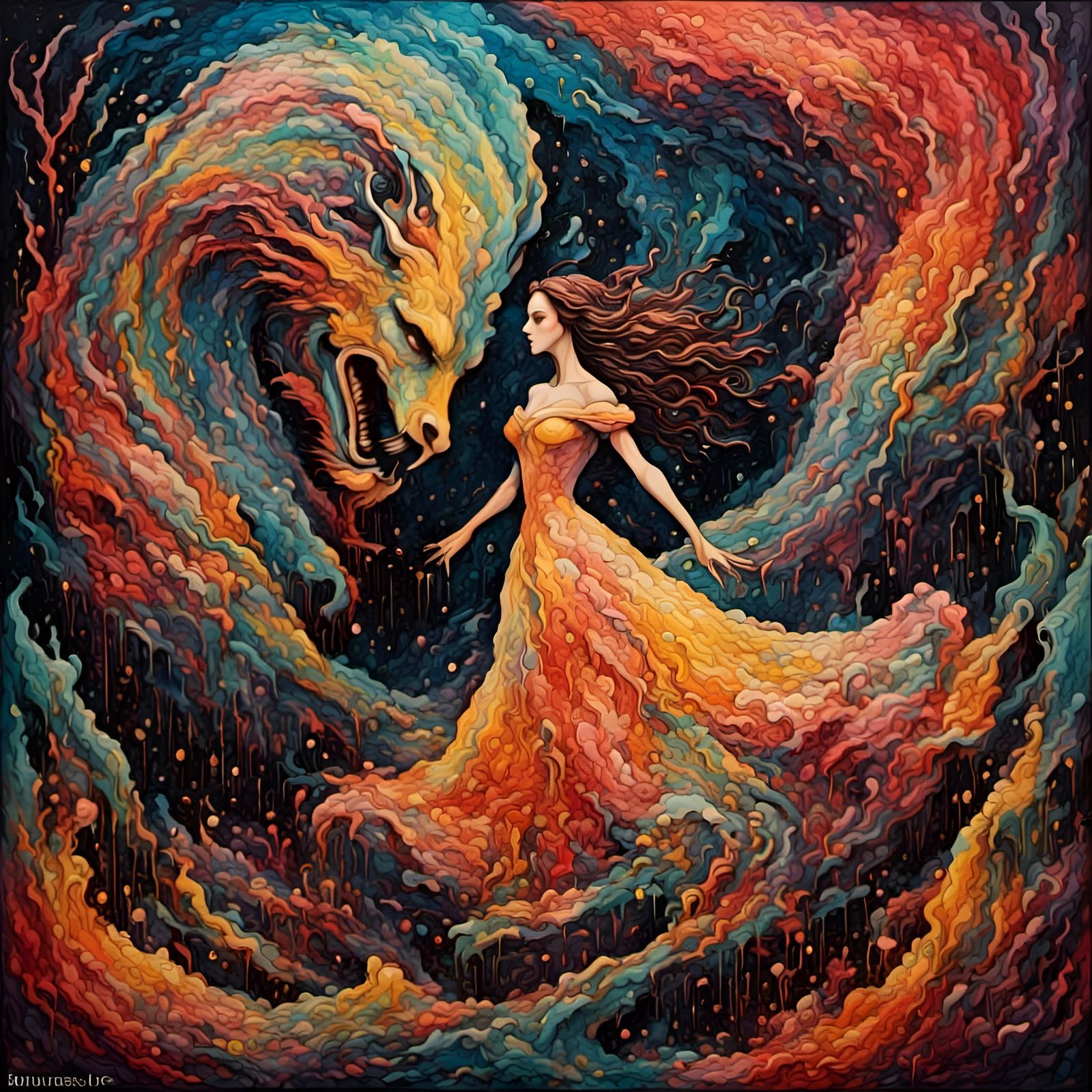 Psychedelic Beauty and the Beast Mosaic