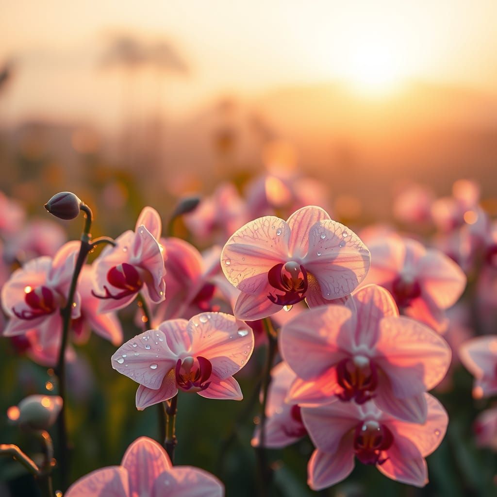 Orchid Dawn: Dreamlike Landscape in Watercolor Style