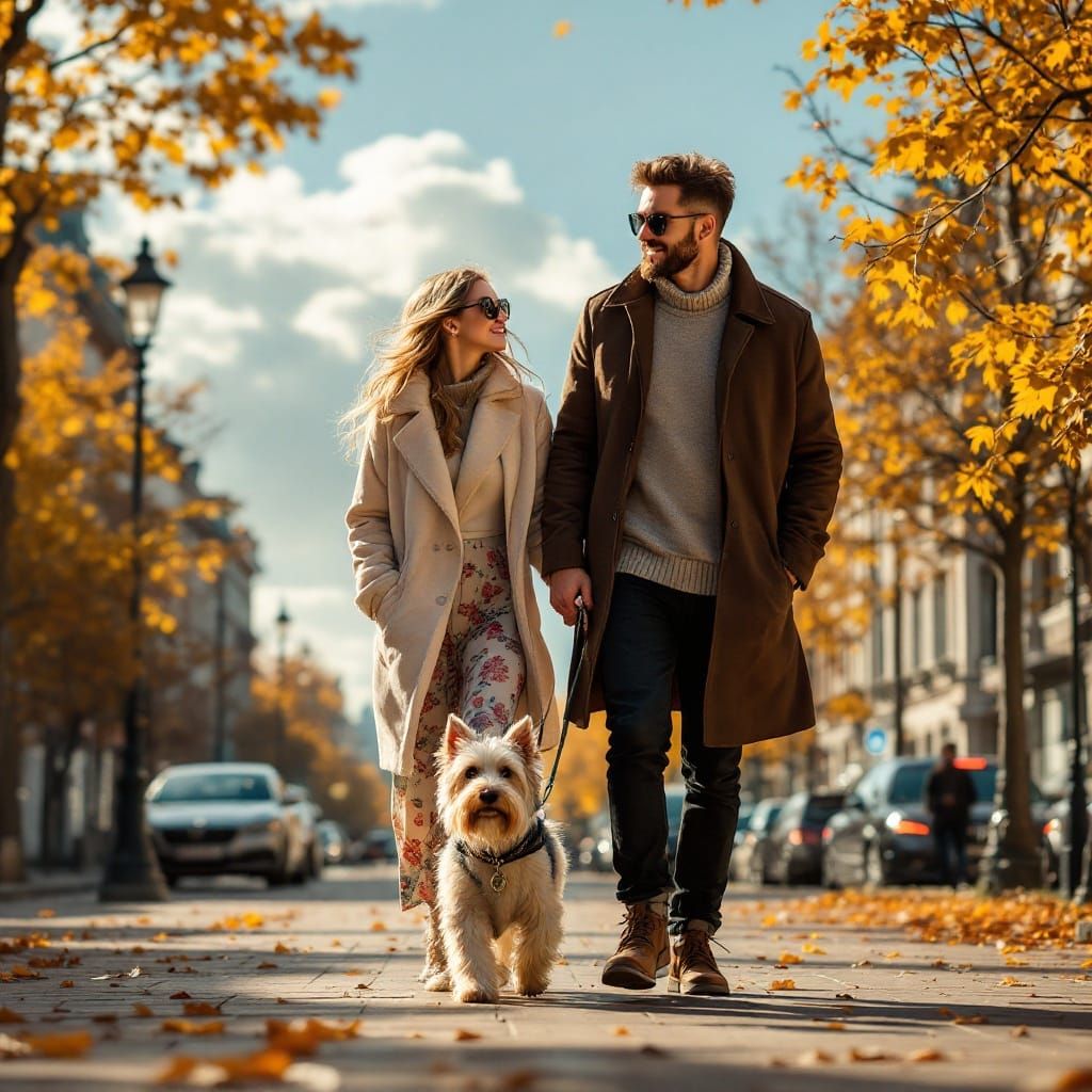 Classical Fusion in Autumn Cityscape with Transparent Hologr...