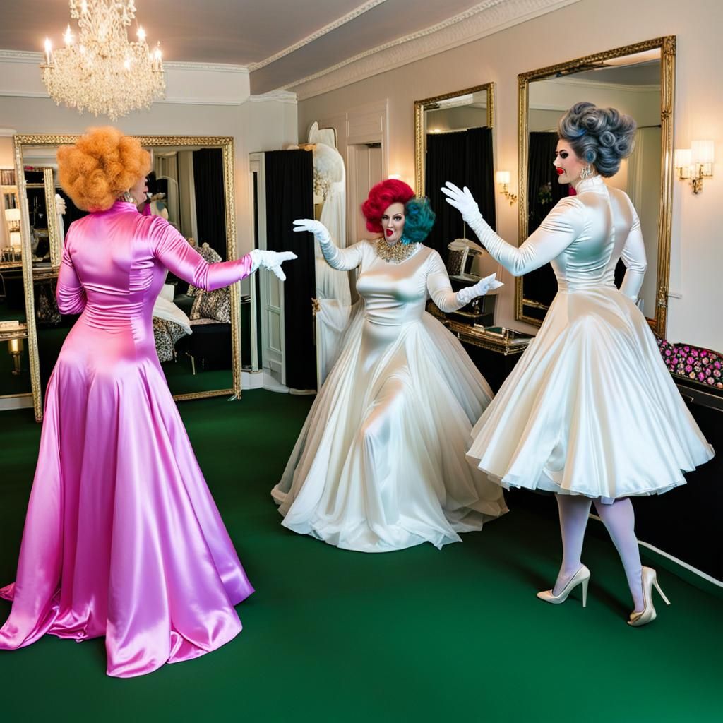 Ladies Play Snooker in Extravagant Satin Couture