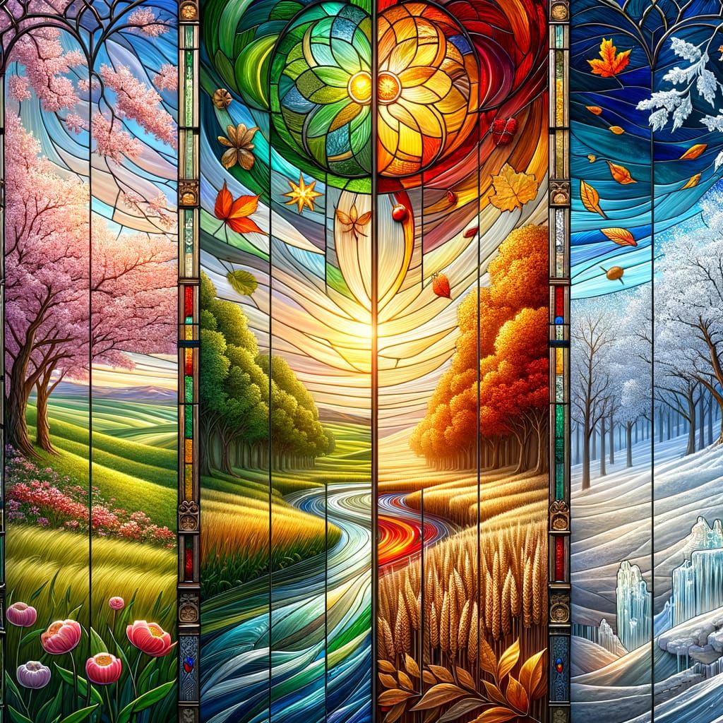 Stained Glass Window Depicting Four Seasons