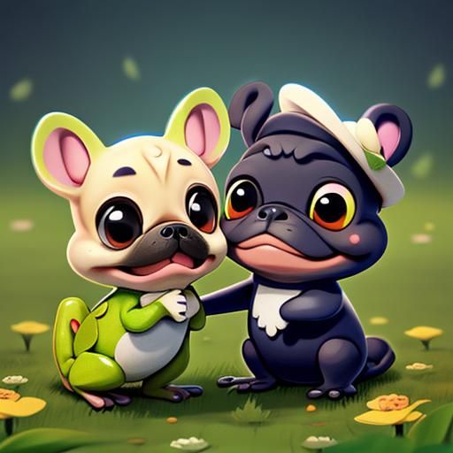 Happy French Bulldog and Frog Encounter