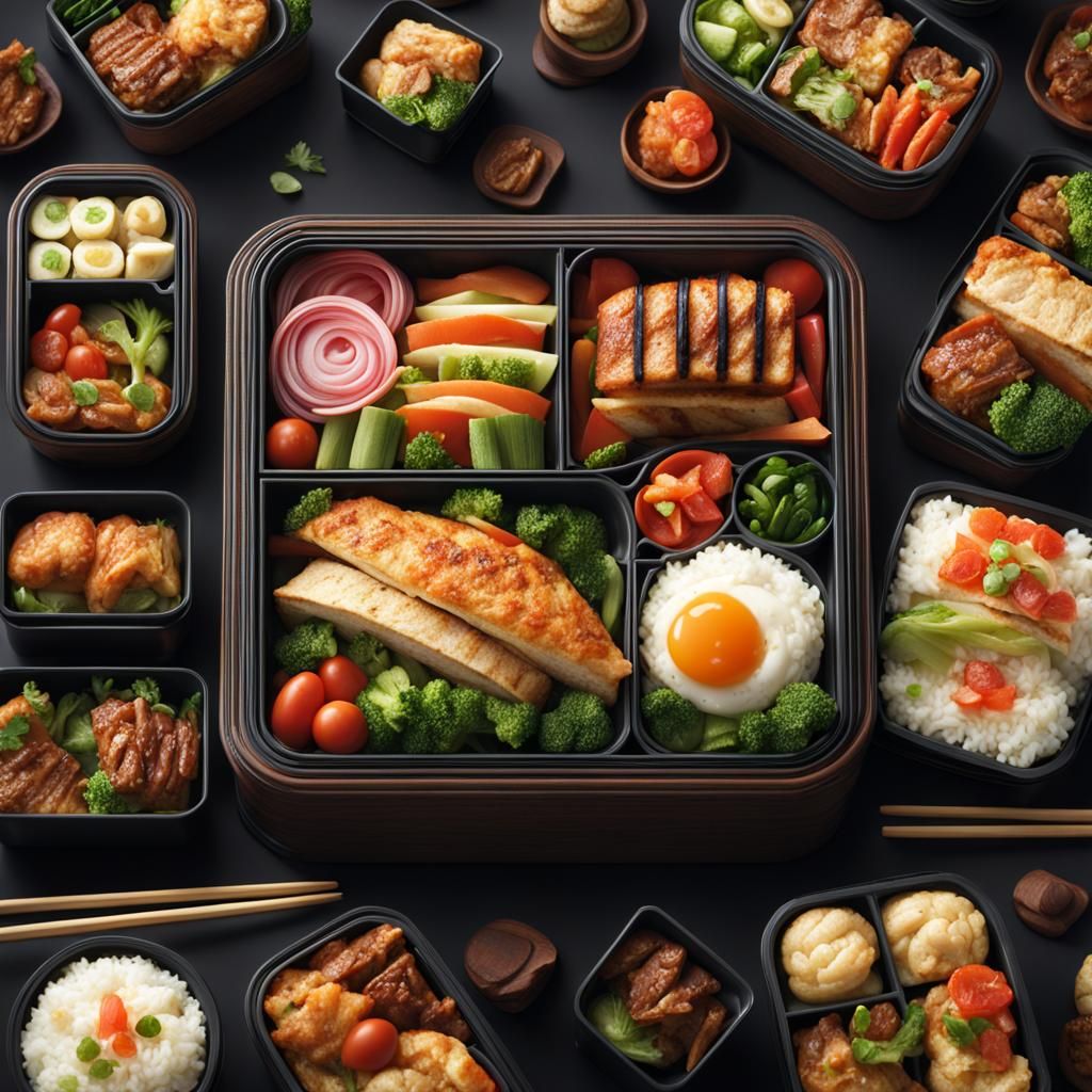 Delicious Bento Box Food in Digital Painting Style