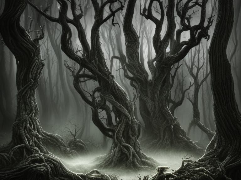 Hansel and Gretel in a Dark Haunted Forest