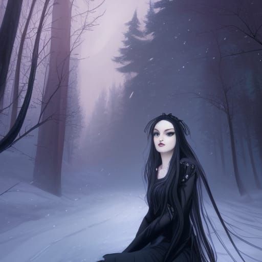 Gothic Princess Portrait in Snowy Woods