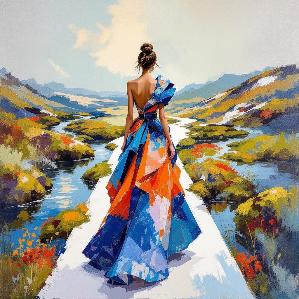 Fashionista in Haute Couture Gown: Neo-Impressionist Style