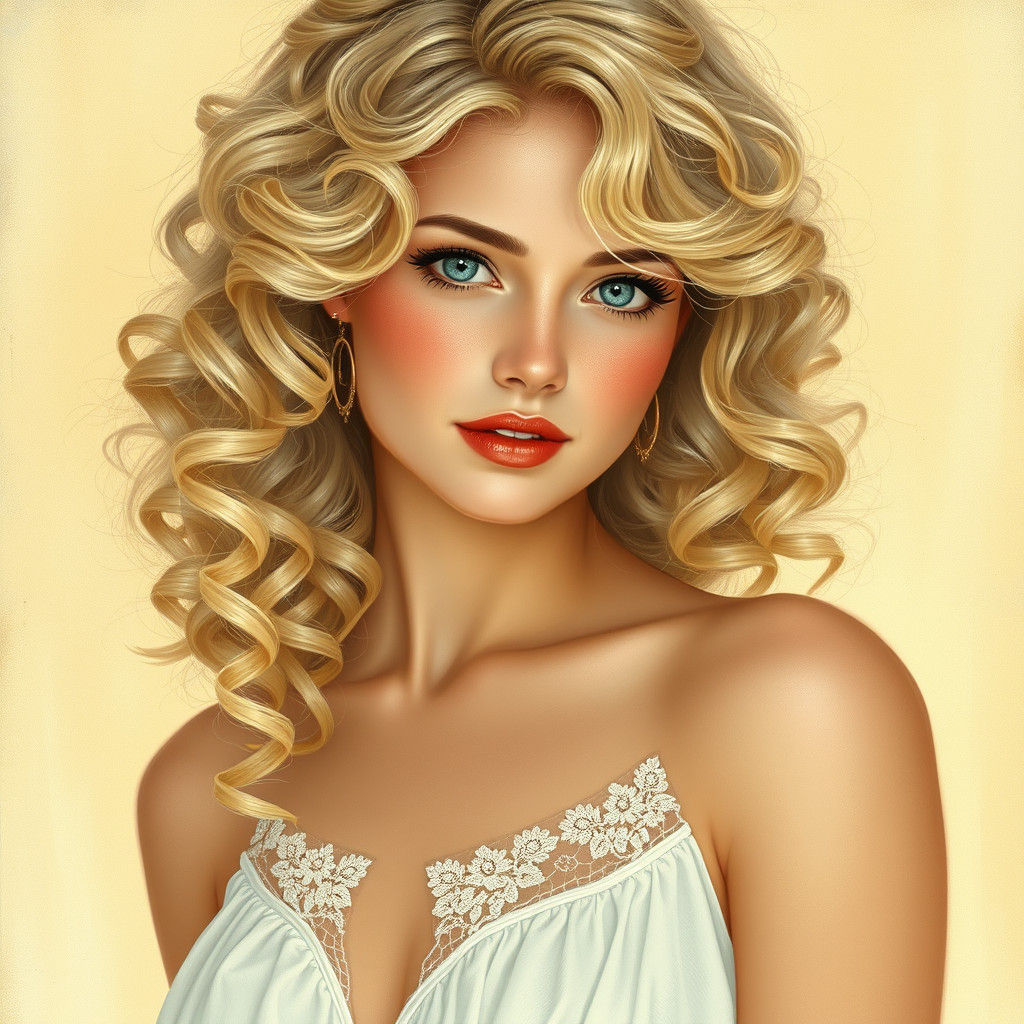 Elegant Blonde Woman with Blue Eyes, Art Nouveau Style