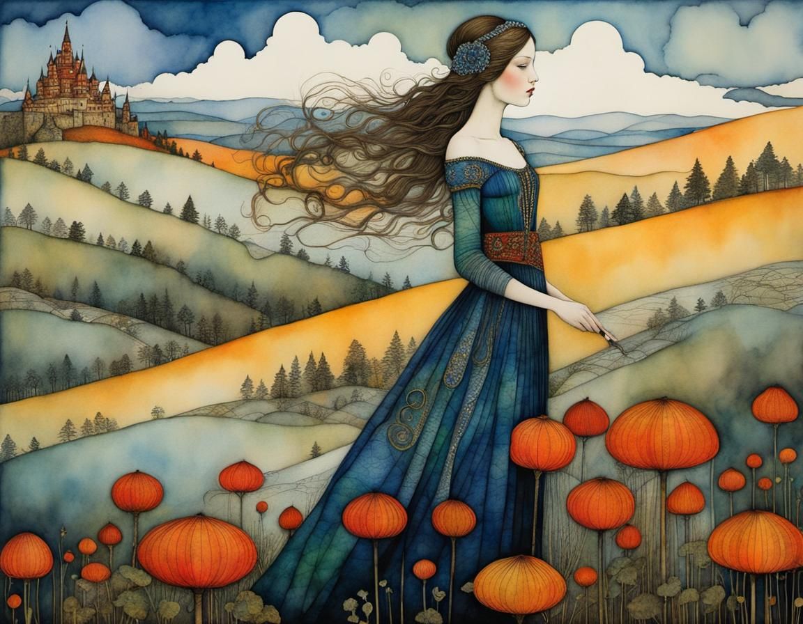 Watercolor Princess in Dreamlike Fantasy Art