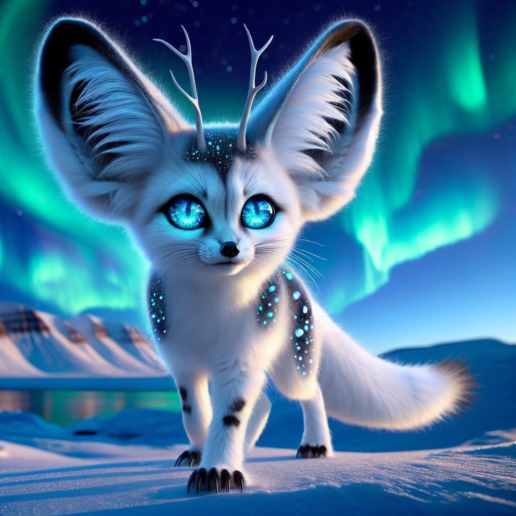 Mystical Arctic Fox with Fennec Ears and Icy Blue Eyes