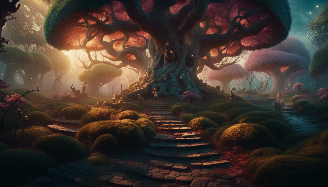 Alice in Wonderland Fantasy Forest in Matte Painting Style