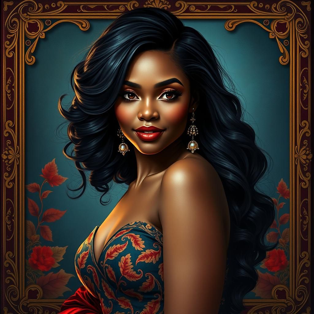 Elegant Woman in Autumn Gown, Art Nouveau Portrait