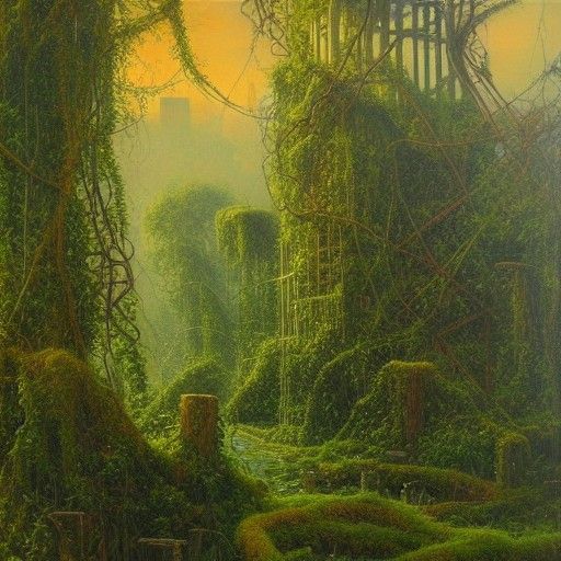 Overgrown City Reclaimed: Oil Painting