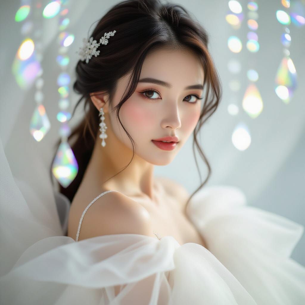 Captivating Model Portrait with Iridescent Crystals in Art N...