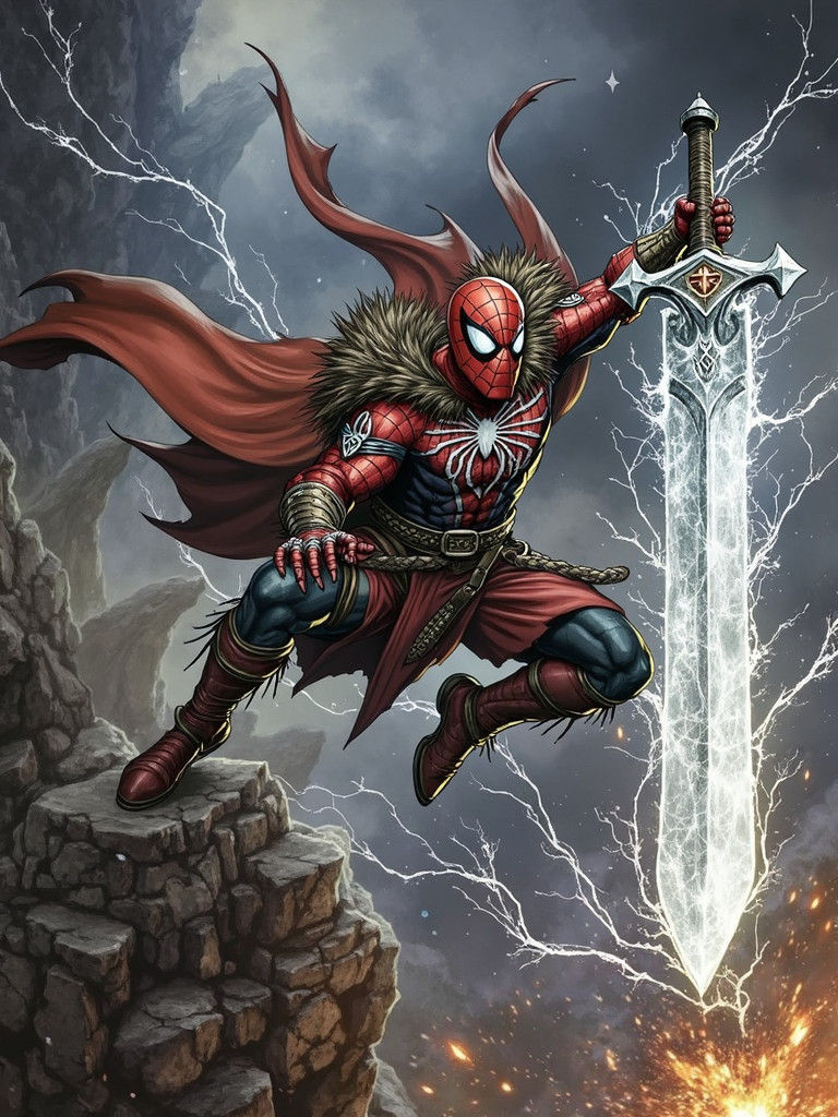 Spider-Man as a Barbarian Warrior with Greatsword