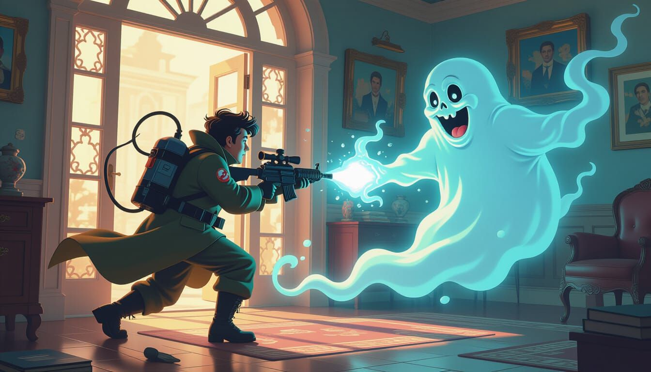 Ghostbuster Hunts Ethereal Ghost in Surreal Dreamscape