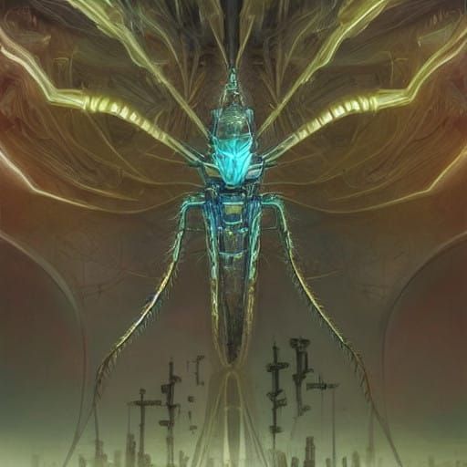 Hyper-Realistic, Biomechanical Alien Creature with Iridescen...