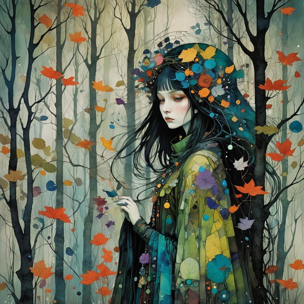 Mystical Forest Illustration in Abstract Style