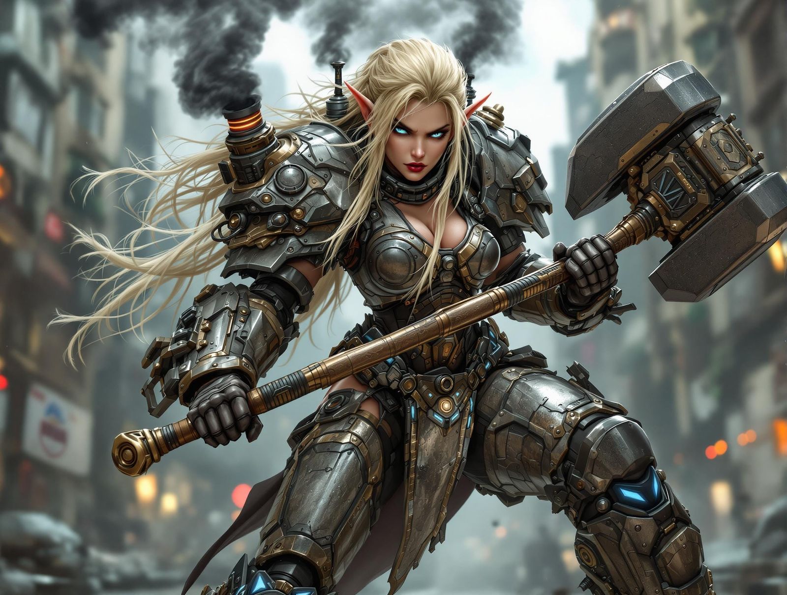 Dieselpunk Elf Knight Ready for Battle