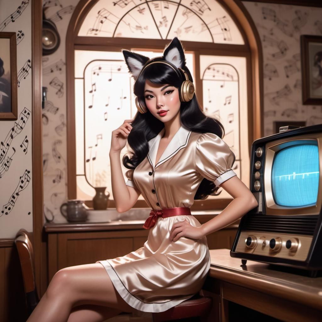 Ahri as Retro Housewife in Ink Drawing