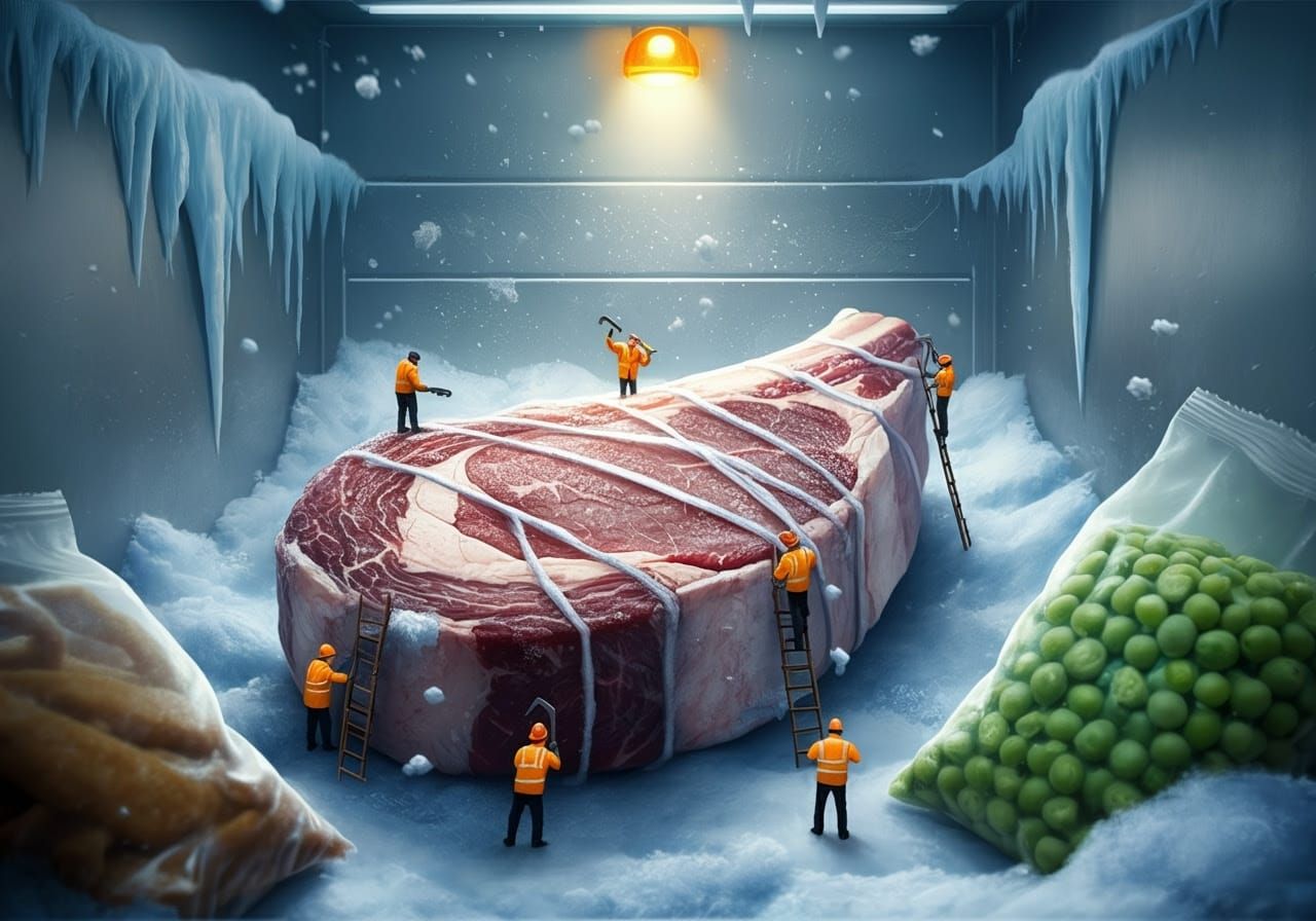 Succulent Steak Trapped in a Frigid Freezer Wonderland