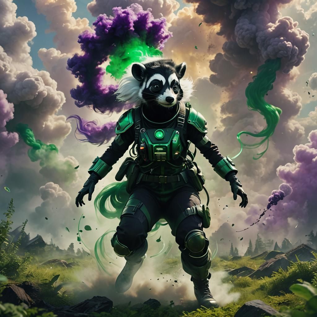 Humanoid Skunk Emerges From Emerald Green Mist
