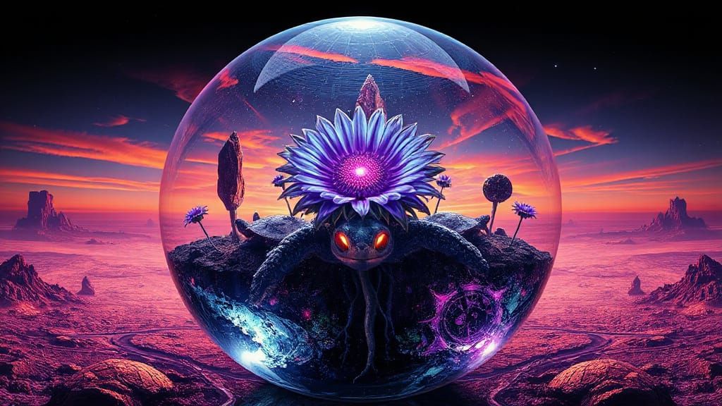 Alien Landscape Within Glass Orb, Spectral Hues