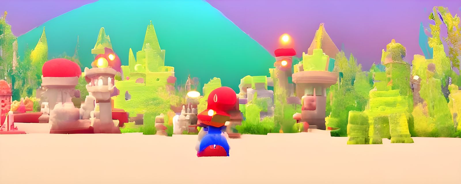 Super Mario in Dark Fantasy Holographic Town